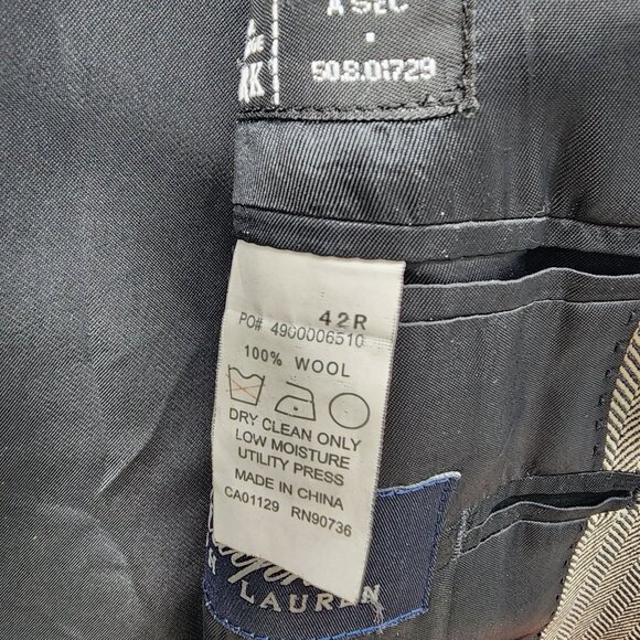 Ralph Lauren Mens Wool Blazer 42R Gray Herringbone Classic 2 Button Jacket - Picture 5 of 10